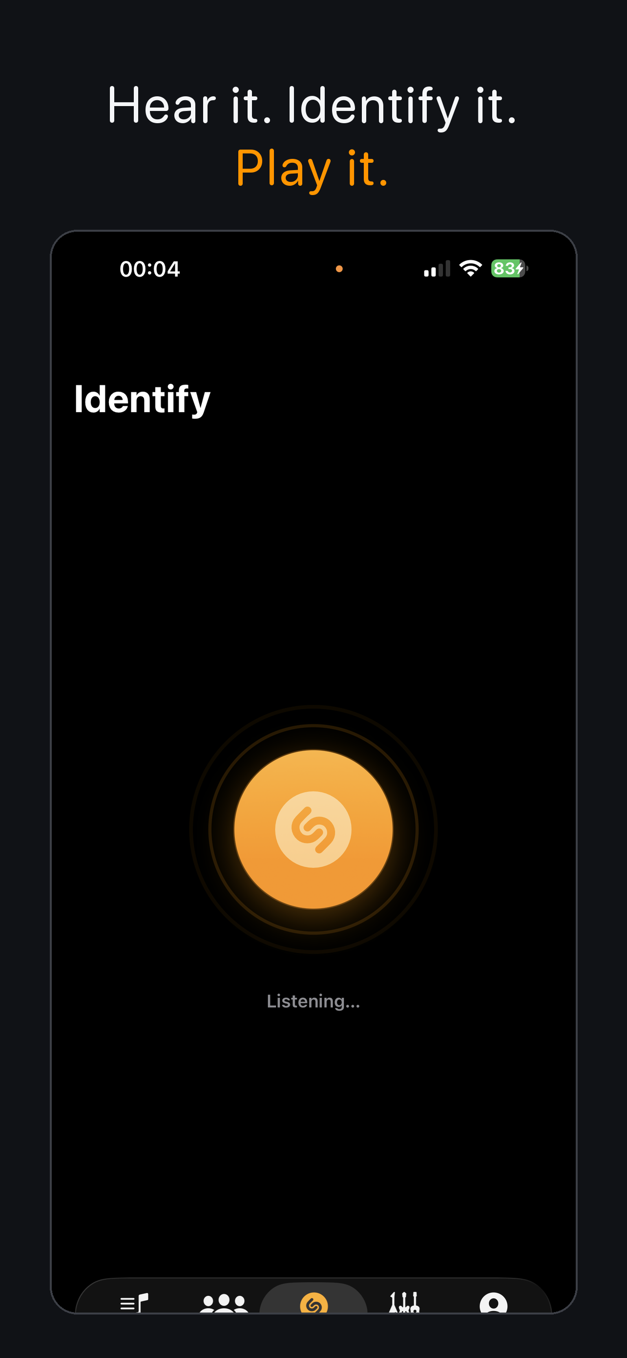 ToneAmp Identify screen listening to a song